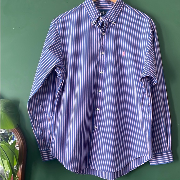 Ralph Lauren Men’s 16 34/35 Blue and Pink Button Down Collar Shirt Classic - Picture 1 of 7